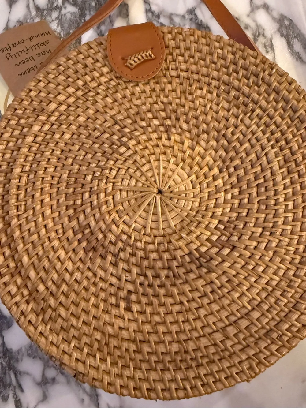 NWT Collection Eighteen Round Rattan Crossbody Bag Boho Wicker Canteen Purse